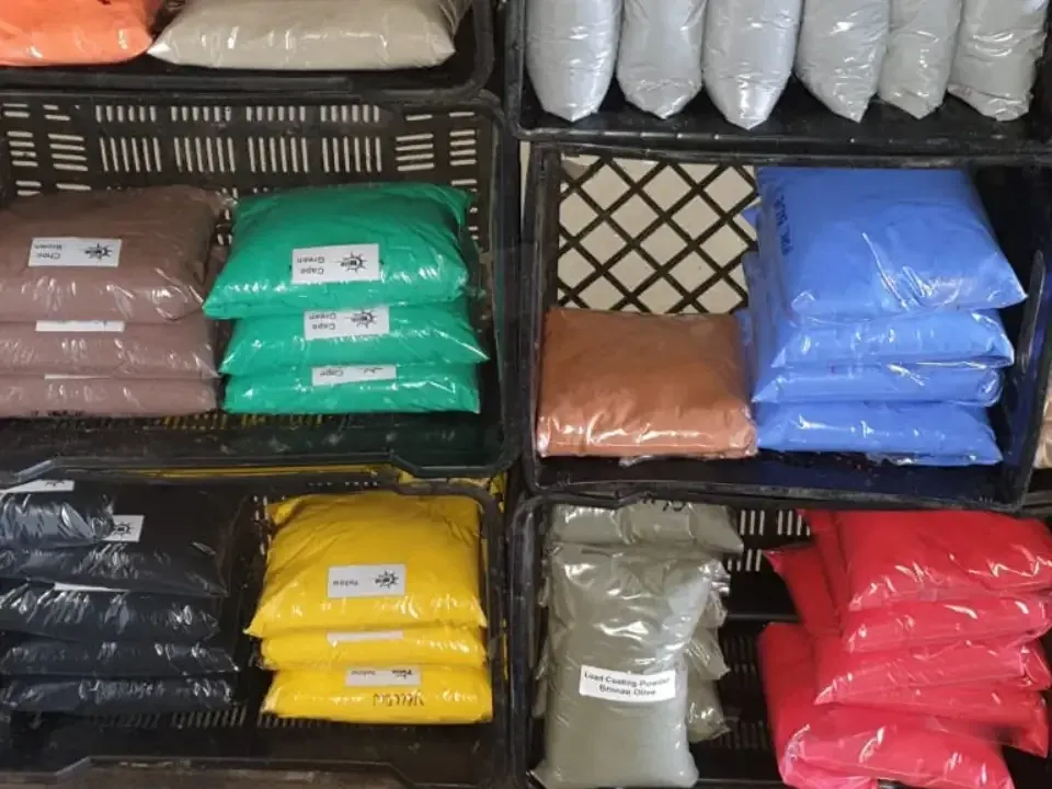 Bags of Mean Baits lead coating powder in various colours